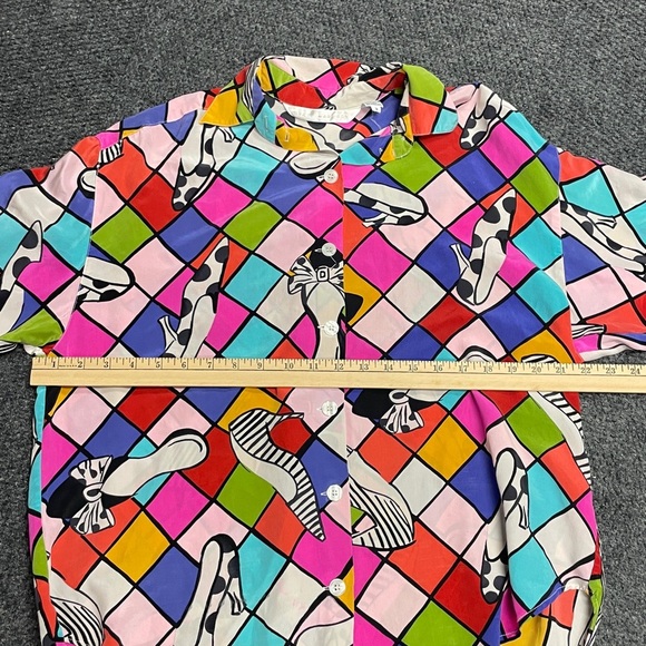 Brett Harrison 100% Silk Vintage Silk Long sleeve Funky Fun Maximalist Bright - Picture 9 of 9